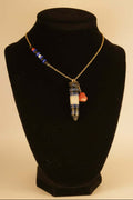 Bold Leather Pride necklace crafted with genuine gemstone sand and premium materials. On gold-plated chain with natural stones.